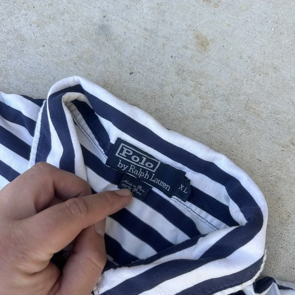 Polo Golf Ralph Lauren Mens Polo Size XL White‎ Blue Striped Supima Cotton